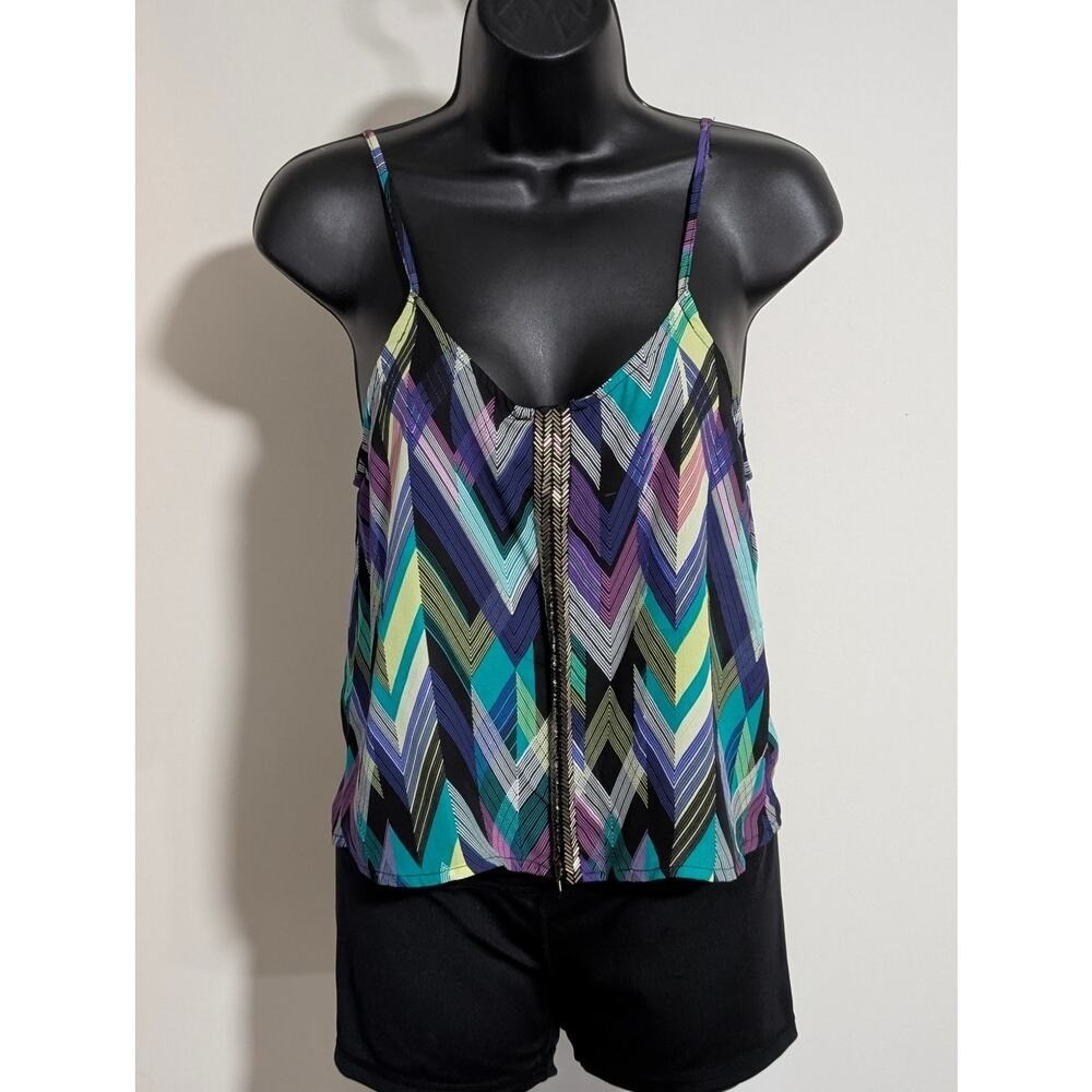 Charlotte Russe Chevron Print Multicolored Cropped Cami Tank Top Small